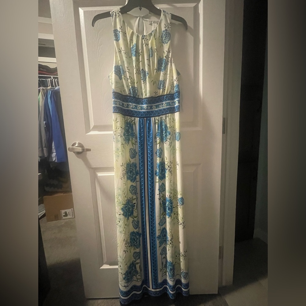 NWOT Ladies London Times blue/cream maxi dress